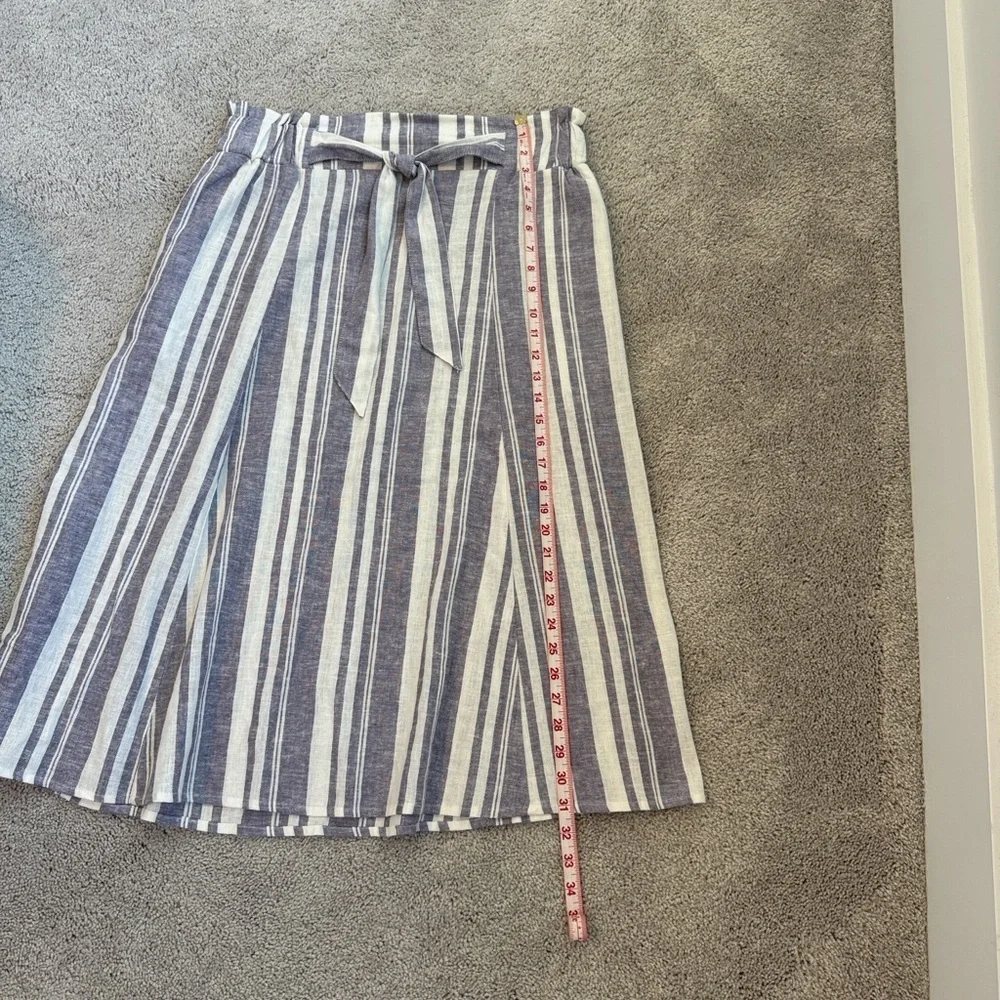 Calligraphie Long Striped Linen-Blend Skirt with Pockets Size L